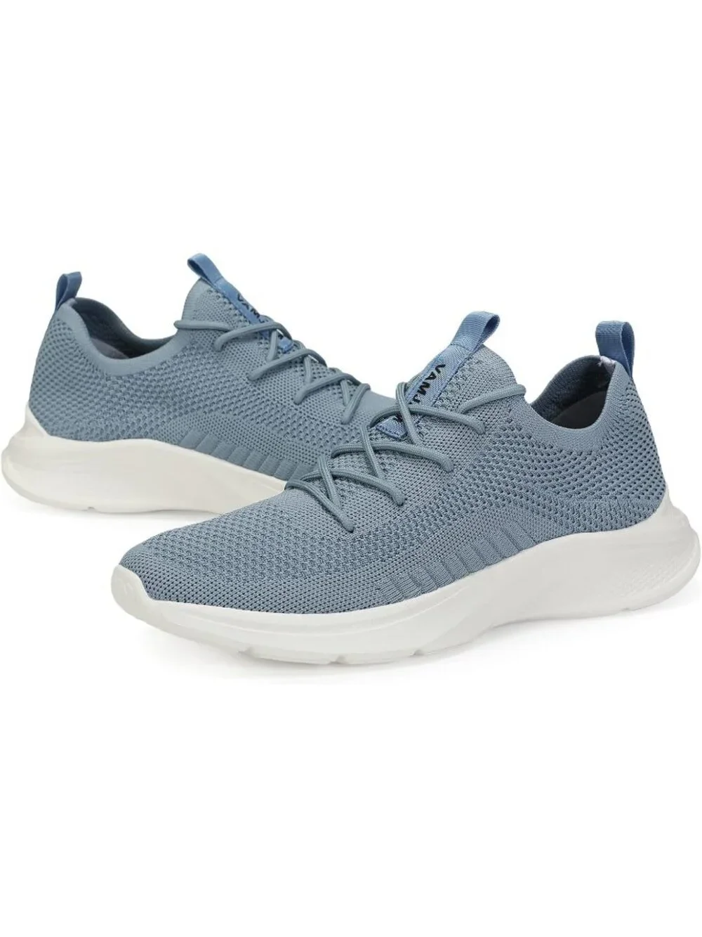 Men's Light Blue Lightweight Breathable Flying Knitting Lace Up Walking Sneaker